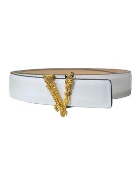 Versace Belt Virtus Barocco Letter Buckle Leather White Gold